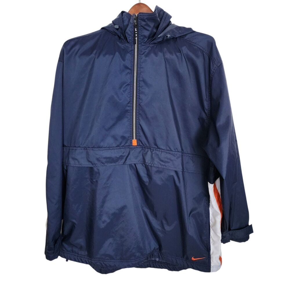 Nike Half-Zip Anorak Windbreaker Jacket Mens XL Blue Hooded Mesh Lined Y2K